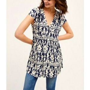 Anthropologie Navy Cream Vanessa Virginia Tunic Top
